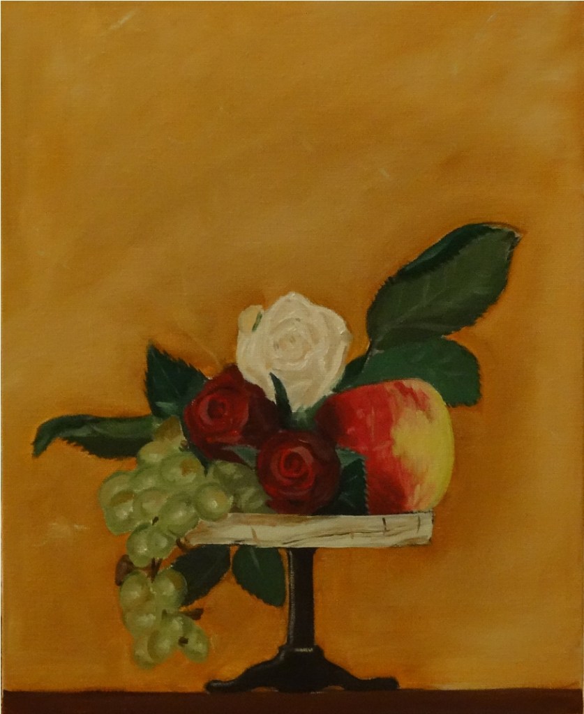 28/08/2014 : Pomme et Roses - Huile sur toile 24 x 30 cm