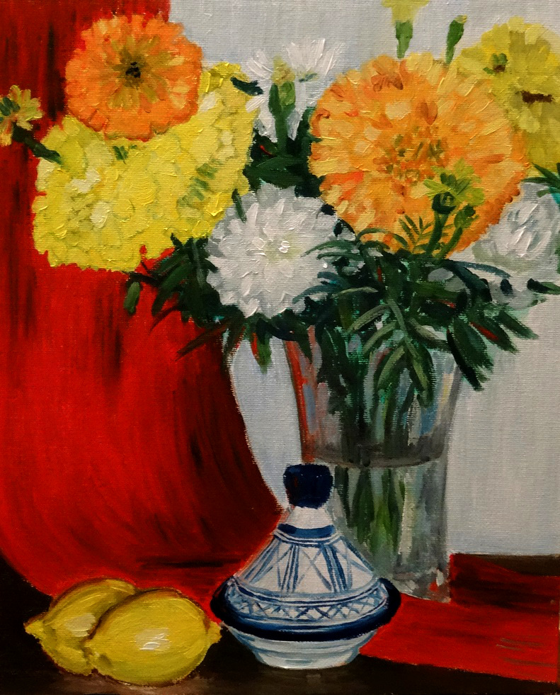 01/08/2014 : Citrons et Fleurs - Huile sur toile 24 x 30 cm