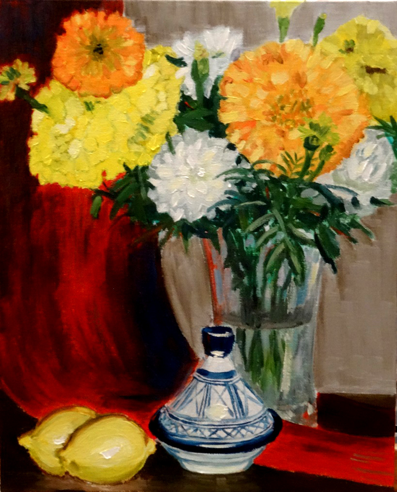 02/09/2014 : Citrons et Fleurs (bis) - Huile sur toile 24 x 30 cm