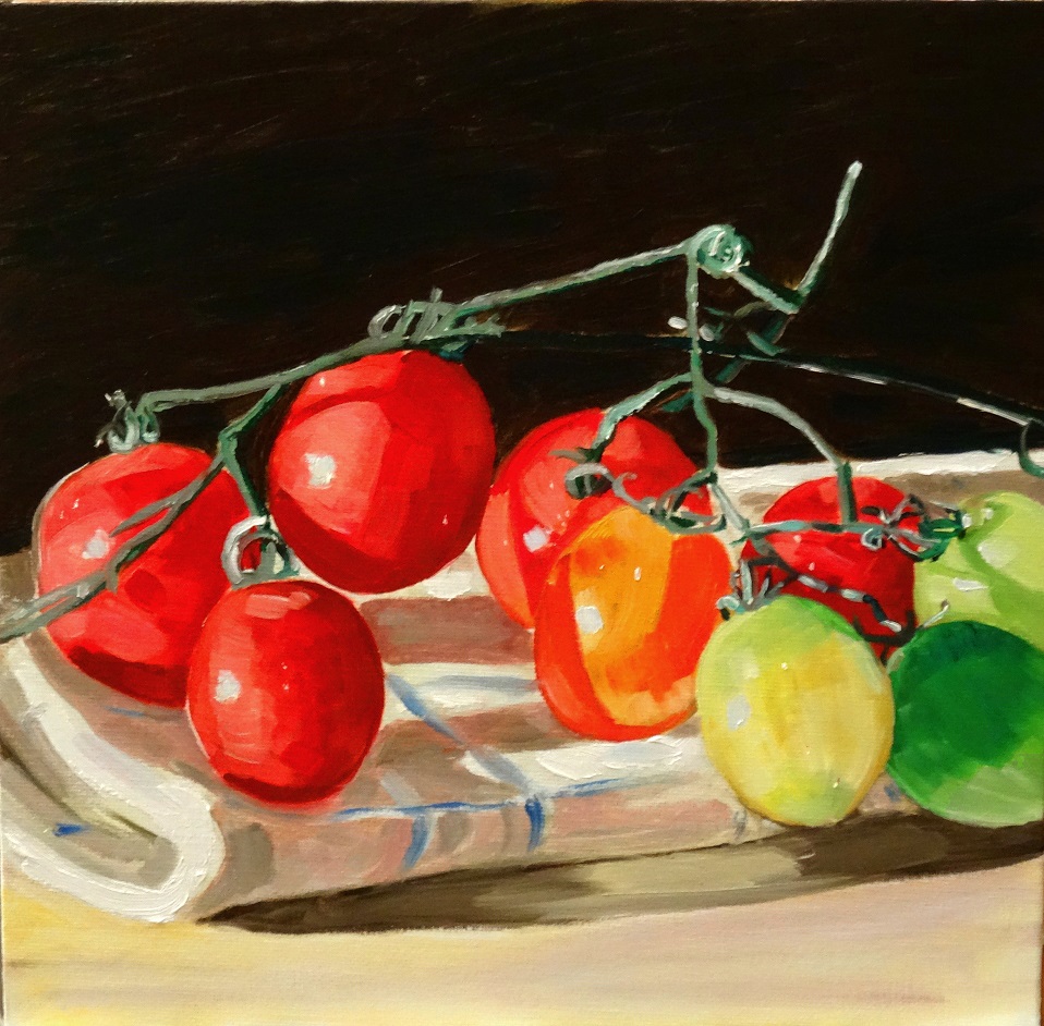 03/09/2014 : Tomates en grappe - Huile sur toile 30 x 30 cm