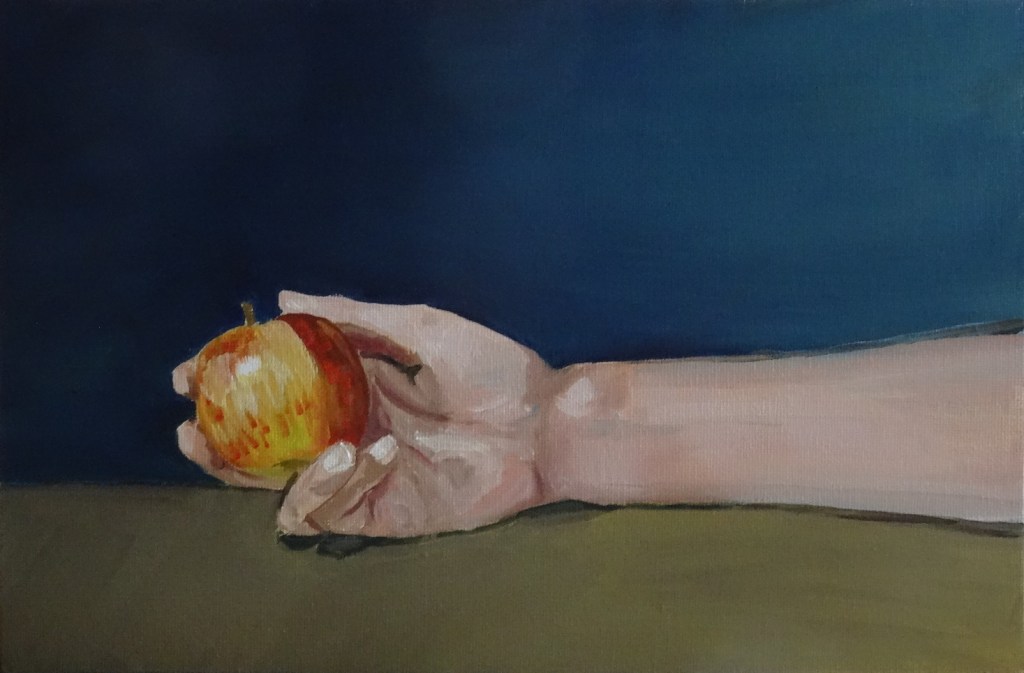 28/09/2014 : La main et la pomme - Huile sur toile 20 x 30 cm