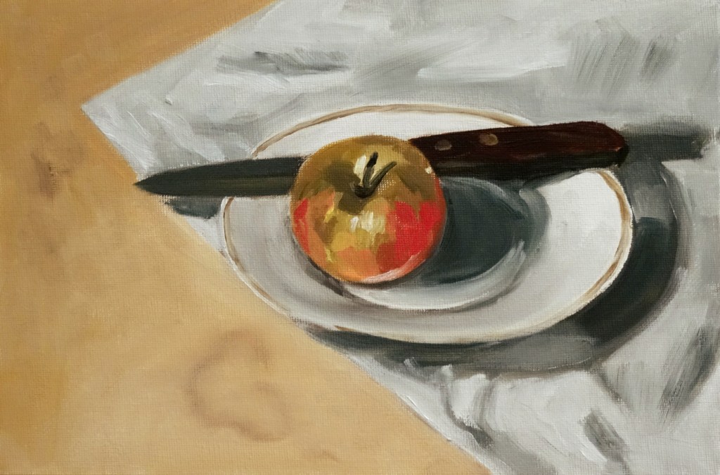 01/03/2015 : Pomme et Couteau - Huile sur toile 20 x 30 cm