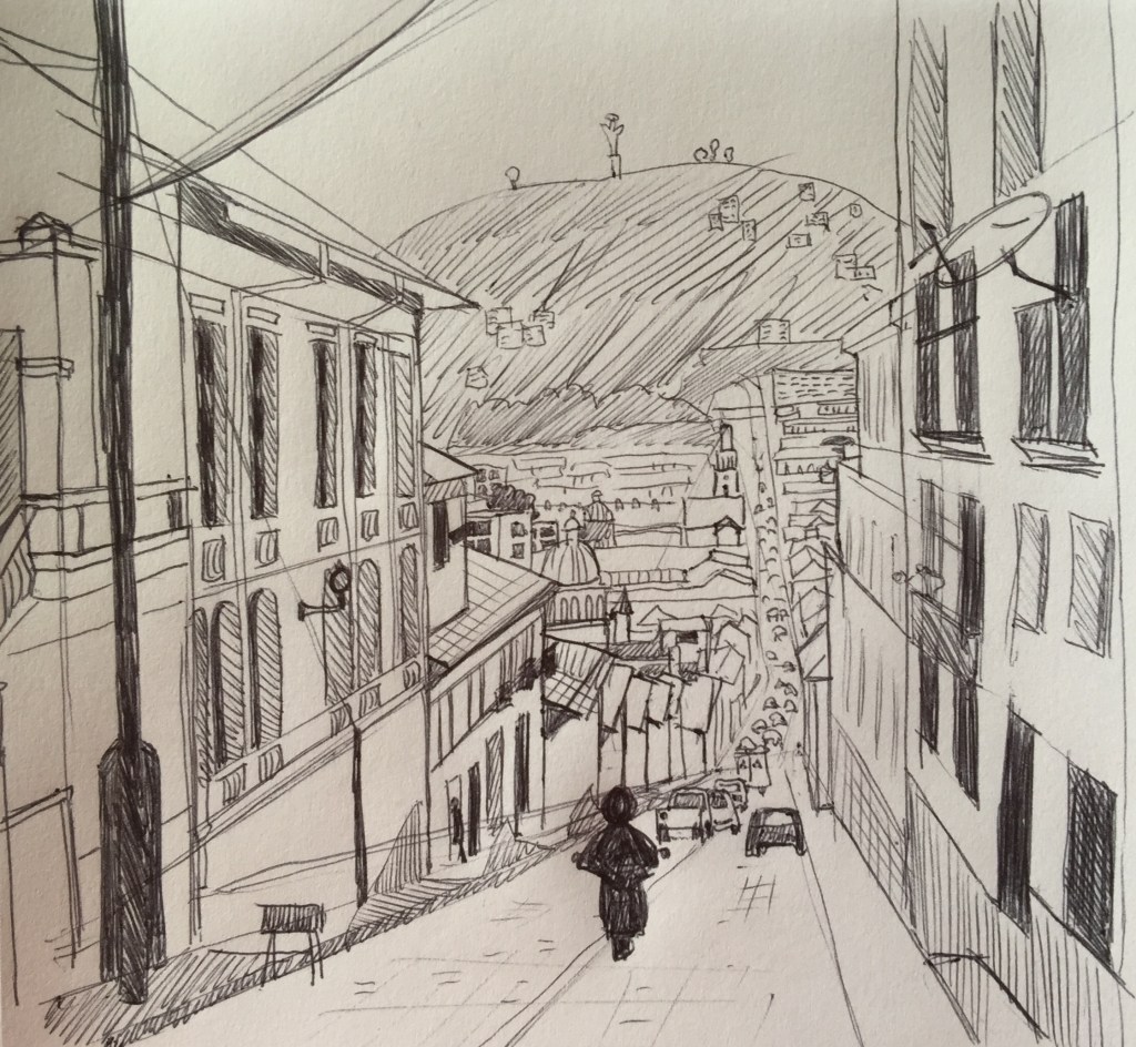 20/10/2015 Croquis de Quito : stylo bille - 15 x 15 cm