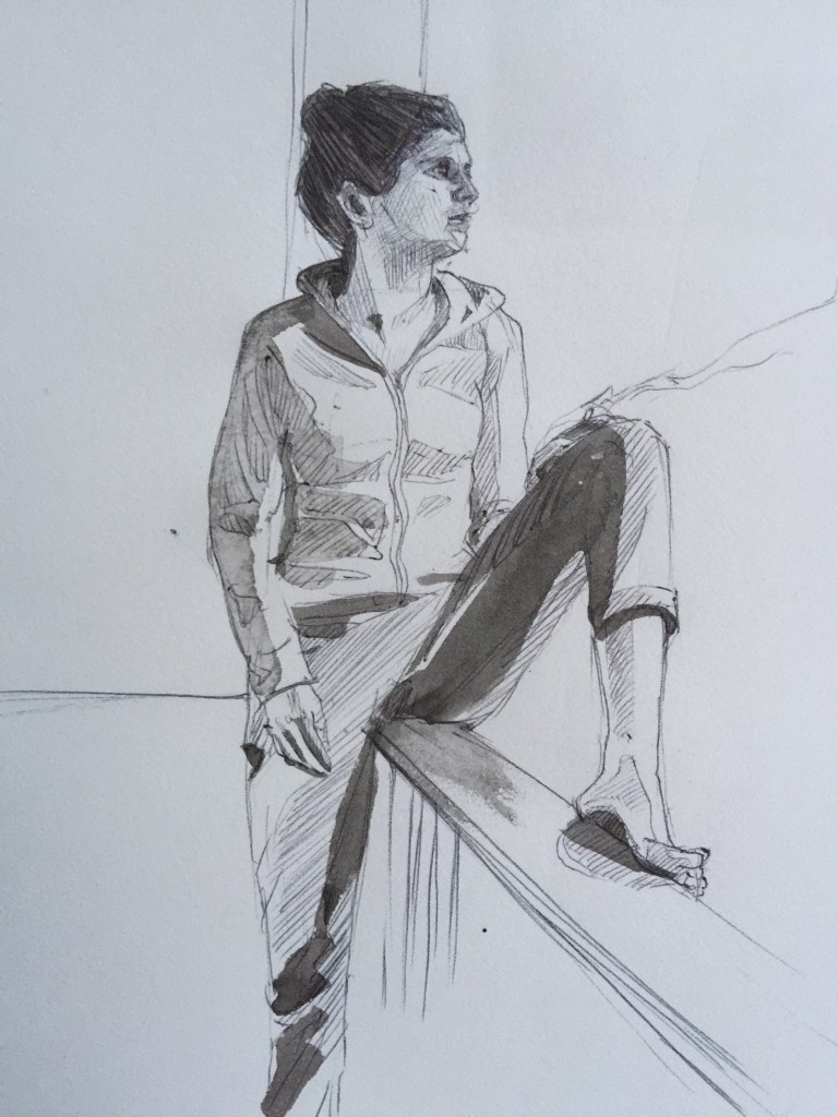 25/11/2015 : Angèle - encre de chine et stylo 15 x 15 cm