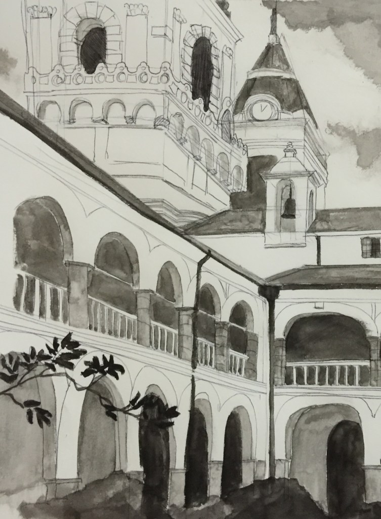 21/11/2015 : Convento San Francisco - encre et stylo bille 20 x 20 cm