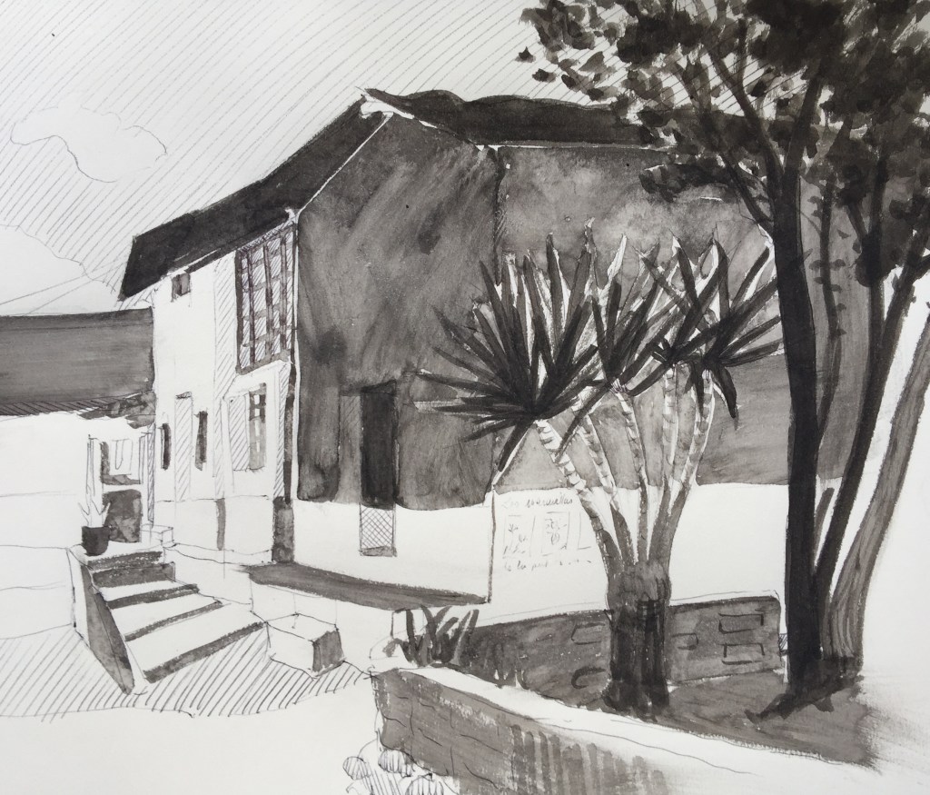 3/12/2015 : A casa Aida - encre de chine et stylo bille 21 x 29,7 cm