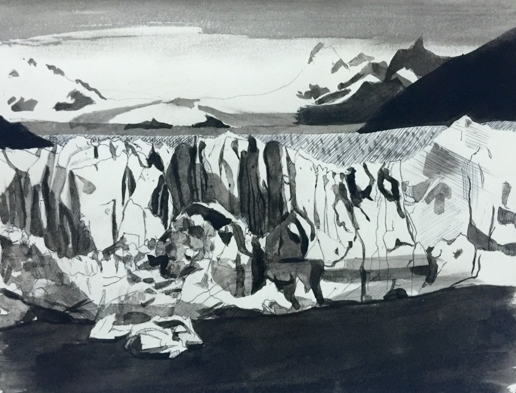 09/04/2016 : Le glacier - Encre de chine 20 x 25 cm